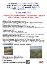 Stage pastel de Laurent Chantraine Cantarana thème Paysage. Du 25 au 26 avril 2018 à Villepinte. Aude.  09H00